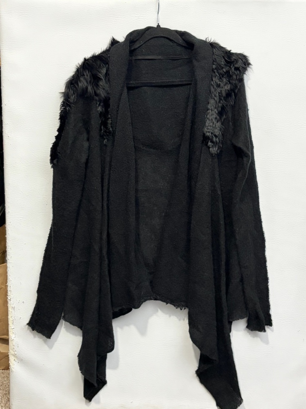 Versatile Collective Luxury Lambswool and Fur Black Cardigan